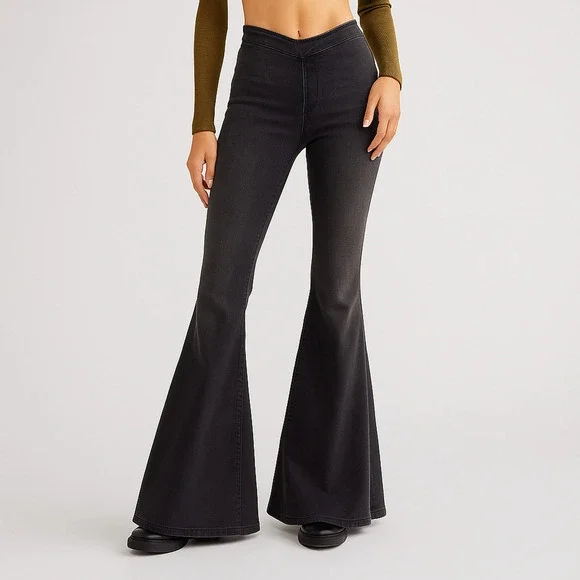 Free People NWT 29 Just Float On Flare Leg Gray Stretch Jeans Bell Bottoms High - Picture 1 of 8